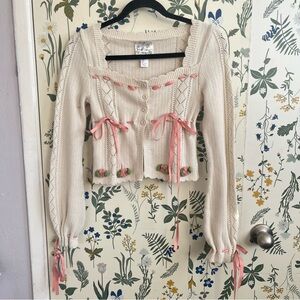 Forever 21 Betsey Johnson Rosette Cardigan Sweater Small